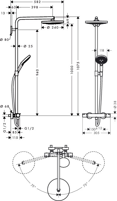 Душевая система Raindance Select S 240 2jet Showerpipe, хром  27129000